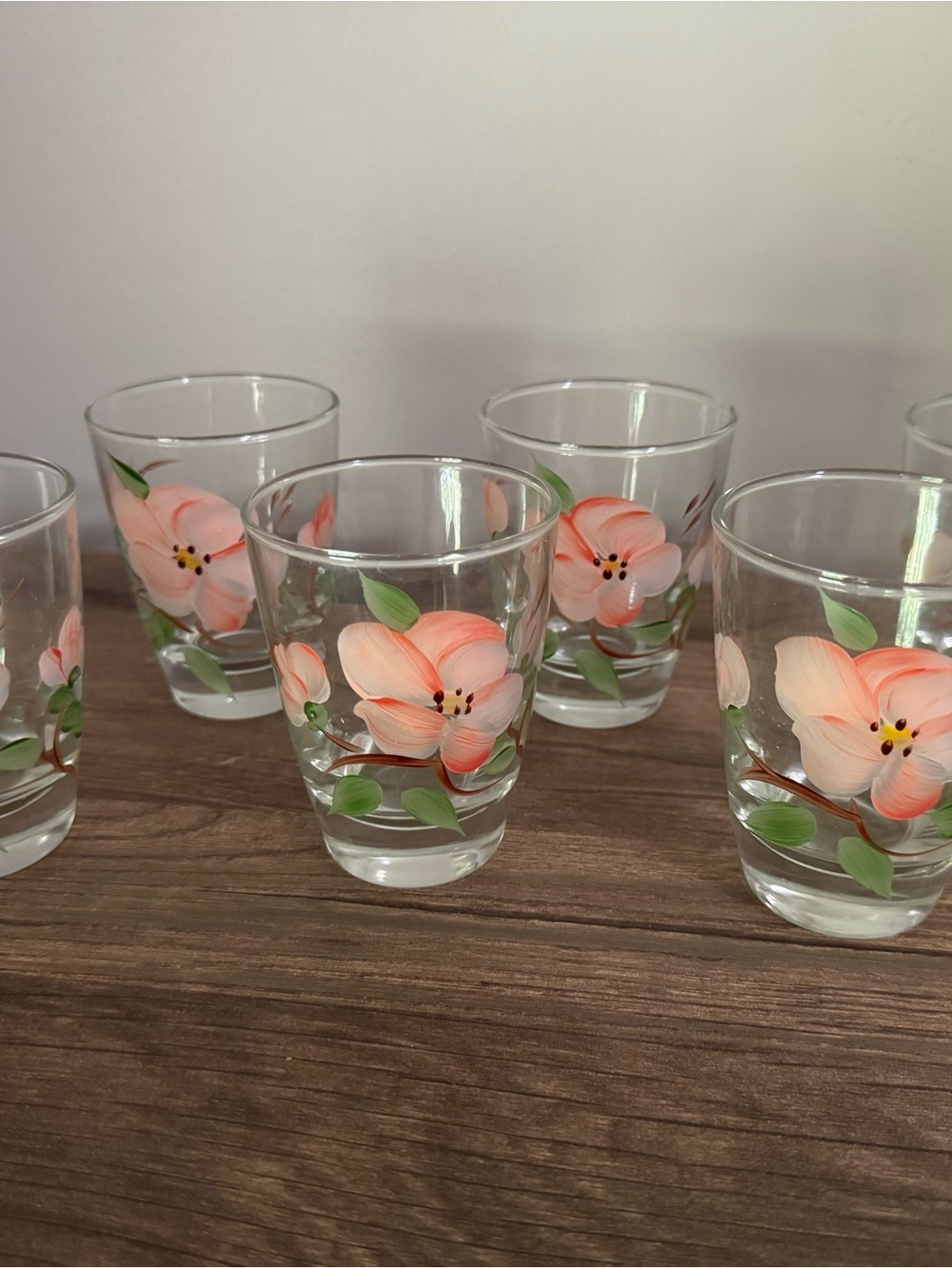 Vintage Franciscan "Desert Rose" Hand-Painted Glass Juice Tumblers - Set of 6